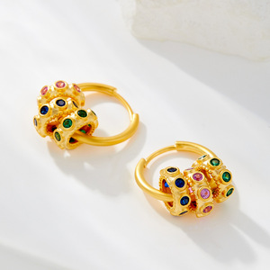 <b>Huggie</b> Earrings Ball Shape Micro Insert Zircon Geometric Design Everyday Wear Copper <b>Ear</b> Post EA13147 - Product Image 4