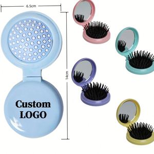 Miroir de voyage pliable portable avec logo personnalisé, brosses à cheveux, miroir de poche rond, mini peigne compact pour femmes et filles - Product Image 1