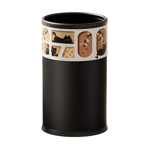 Cute Cat Themed Trash Can 13L 16L 20L Cylindrical Indoor Waste Bin For Living Room Kitchen Bathroom - Product Image 2