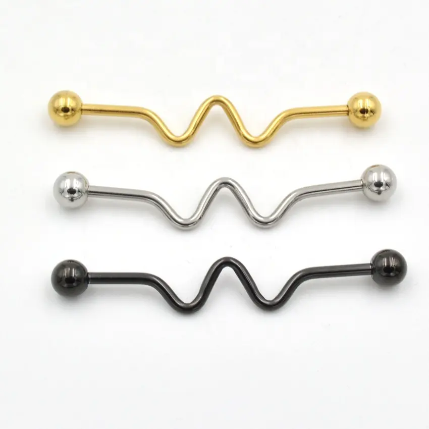 Stainless Steel W Industrial Barbell Piercing Long Earring Stud Body Piercing Jewelry