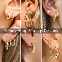 Novedad 2026: Set de 9 Pares de Aros Ligeros de Acero Inoxidable Bañados en Oro, Aros Retorcidos de Moda para Mujeres y Niñas, Ideales para Fiestas