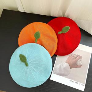 Chapeau béret fille mignon et doux de style japonais grand orange respirant et polyvalent pour les femmes pour l'hiver pour les peintres de fruits - Product Image 5