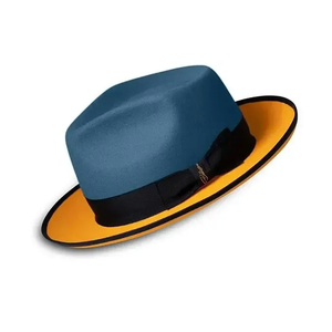 Blue Wool Fedora <b>Hat</b> With Black Band And Orange Trim 56-58CM Unisex Adult Casual Style - Product Image 2