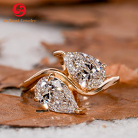 Bagues de luxe Toi Et Moi Bague de fiançailles à deux pierres en diamant taillé poire certifiée IGI Bague de diamants en or jaune 14 carats