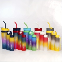 Lot de 3 gobelets réutilisables anti-fuite pour voiture, 1200ml/620ml/280ml, en plastique, avec paille et couvercle à poignée