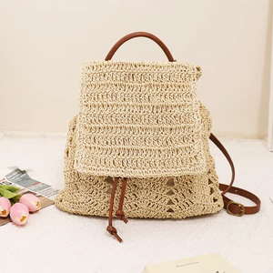 Women's Summer Crochet <b>Backpack</b> Beach Bag Straw Style Cotton Lining Handmade Crochet Woven Bags - Product Image 4
