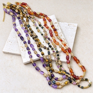Collar de Cuentas de Piedra Natural Bohemio Hecho a Mano Vintage para Mujer, con Turmalina y Ojo de Tigre, Cadena para Suéter, Regalo, Venta al por Mayor OEM - Product Image 1