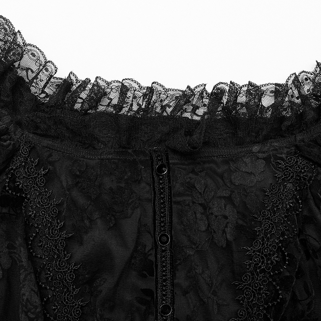 Punk Rave WQ-613LQF gothic elegant slim mysterious exquisite lace decorated rich layers flocking mesh goth gorgeous print dress