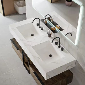 Kabinet mebel kamar mandi kayu polos cokelat grosir kustom bak cuci ganda mewah meja rias kamar mandi - Product Image 6