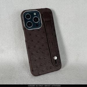 Funda de teléfono móvil de piel de avestruz auténtica de lujo para iPhone 13 14 15 16 17 Pro con correa - Product Image 5