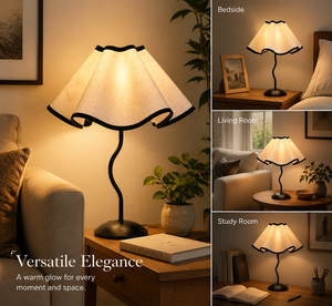 Lampada da Tavolo con Paralume in Lino Ondulato Stile Costiero, Effetto Luce Soffusa a Candela, Ideale per Comodino, Lettura a Letto, Testiera, Scrittura - Product Image 1
