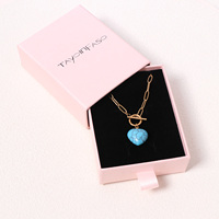 JUSTOP Collier Pendentif Cœur en Agate Tendance, Chaîne Maillons en Acier Inoxydable Plaqué Or et Argent, Unisexe, OEM, Mode, En Stock