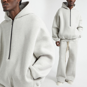 KIingSen High Quality Winter Half Zip Oversized Streetwear Hoodie Pants <b>Set</b> Breathable Baggy Cotton/Polyester <b>Knitted</b> 400g - Product Image 1