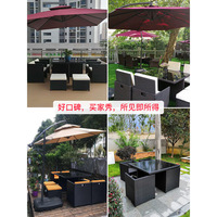 Ensemble de salle à manger d'extérieur pour jardin, balcon, terrasse, 11 pièces, meubles en osier noir, design compact avec chaises et tabourets rembourrés
