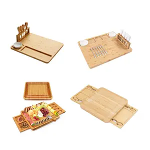 ネイチャーバンブーウッドチーズボードとナイフセットCharcuterie Platter Serving Wood Cheese Board Bamboo Cutting Board