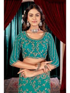 Sari de Satén Fandy Gujarati de Abhi Fashion para Mujer con Bordado de Cuentas, Blusa de Diseñador para Bodas y Recepciones - Product Image 5
