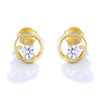 Boucles d'oreilles clous fines en argent sterling S925, géométriques, rondes, creuses, avec zircon cubique étincelant, pour femme