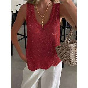 Gilet en maille sans manches doré métallisé, tailles XXS à M, haut de mode féminin - Product Image 5