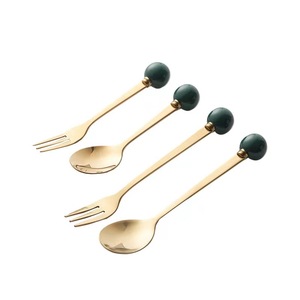 Vente chaude En Acier Inoxydable Mini Or Cuillère À <span class=keywords><strong>Thé</strong></span> En Céramique Boule Poignée Cuillère À Café Et Cuillère À Fruits Fourchette - Product Image 1