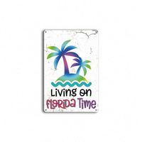 Décoration Murale Vintage en Fer Forgé « Living an Florida Time » – Plaque Décorative pour Café, Bar, Pub, Maison, Bière, Artisanat