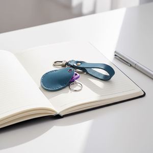 Genuine Leather Round Embossed <b>Key</b> Fob Holder Access Card Holder <b>Key</b> <b>Chains</b> NFC Smart Tag <b>Key</b> Fob Protector - Product Image 2