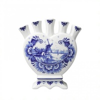 Jarrón de Cerámica Estilo Tulipán Holandés, Jarrón Decorativo Azul Delft en Forma de Corazón