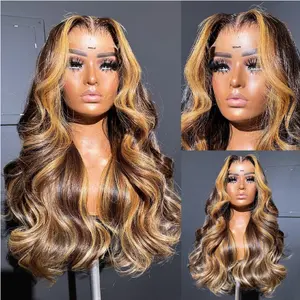 Body Wave Hd transparan 13x4 wig Ombre Highlight HD Lace Frontal wig 13x6 T1b/27 Mixs wig berwarna Lace Front wig rambut manusia