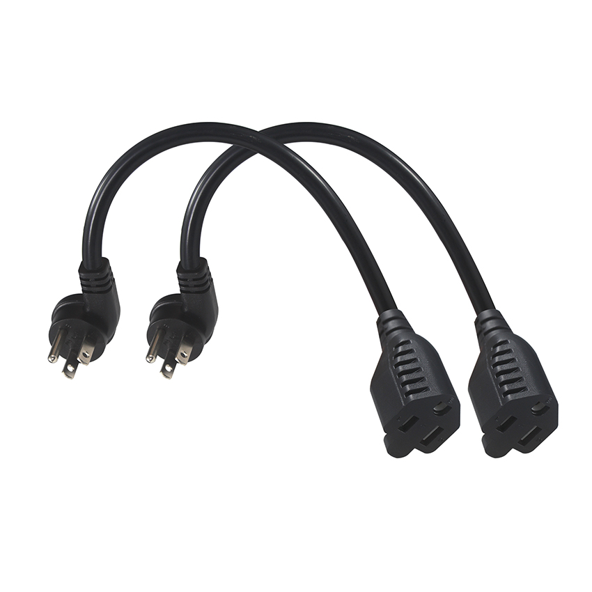 16AWG NEMA 5-15P 電気ケーブル 90度直角 USA 3ピン プラグ オス-メス