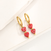 Boucles d'oreilles créoles en acier inoxydable plaqué or, style punk, étanches, avec perles en pierre naturelle en forme de cœur, bijoux pendantes