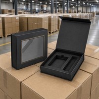 Boîte cadeau rigide Tengcai noir mat à fermeture magnétique avec fenêtre dorée et insert en mousse personnalisé pour cosmétiques, bijoux et montres (vente en gros)