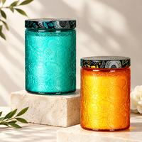 Bougie en cire de soja parfumée en verre gaufré de 400 g avec couvercle métallique décoratif pour l'aromathérapie à domicile et un cadeau romantique