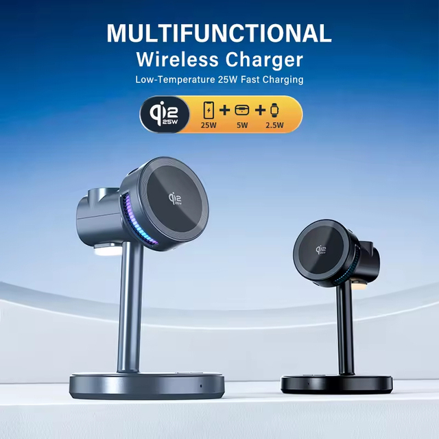 3 in 1 Magnetic Wireless Charger Stand with Holder for Fast Charging Mobile Phone Earphone Flexible Adjustable Design Type-C