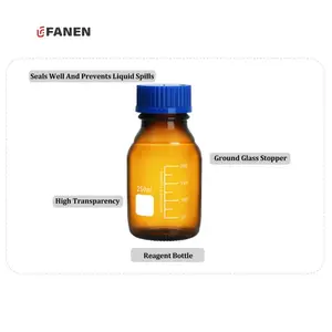 زجاجة المفاعل من زجاج البوروسيليكات الشفاف Fanen Laboratory سعة 250 مل زجاجة من زجاج الكهرمان بتدرجات مخصصة بغطاء أزرق لولبي