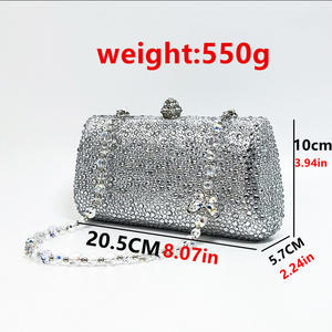 حقيبة سهرة نسائية مخصصة لحفلات الزفاف، حقائب يد مرصعة بالجليتر والأحجار الكريمة لحفلات الكوكتيل والحفلات الرسمية، حقيبة يد براقة بسلسلة وفيونكة - Product Image 4