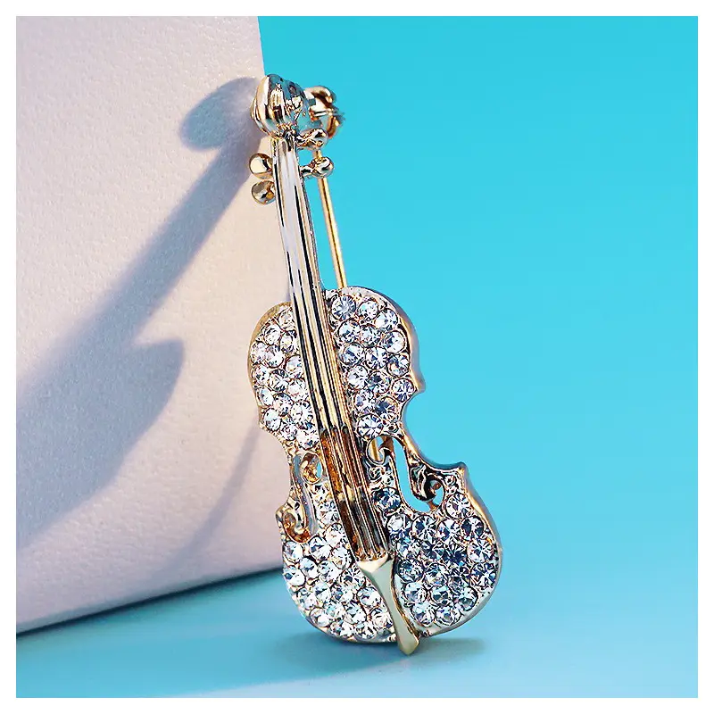 Fashion Women Violin Brooches Pins Punk Personality Brooches Crystal Rhinestone Pin Jewelry Accessories Brooch