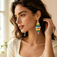 Boucles d'oreilles pendantes Mardi Gras, paillettes dorées, fleur de lys, sequins multicolores, pompons, pour fête de carnaval, bijoux de costume