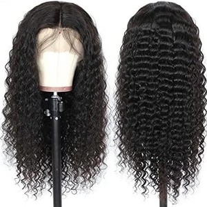 Brazilian <b>Deep</b> <b>Wave</b> Lace Front <b>Wig</b> Transparent Lace Natural Black 150% Density Long Human Hair <b>Wig</b> for Women - Product Image 1