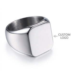 Bague Chevalière Carrée en Acier Inoxydable Personnalisable avec Logo, Gravure Plate pour Homme, Cadeau de Mariage ou de Fête - Product Image 2