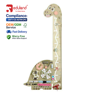 EDULAND OEM ODM Tableau d'activités mural <span class=keywords><strong>Montessori</strong></span> en bois Dinosaure avec règle de mesure, Puzzle éducatif multifonctionnel pour tout-petits - Product Image 1