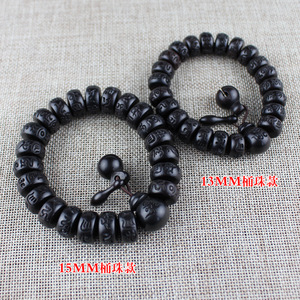 Bracelet en bois de jujube frappé par la foudre, perles baril de 15 mm, mantra à six syllabes, perles de prière bouddhistes, objet décoratif - Product Image 2