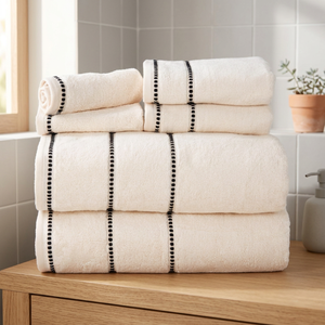 Ensemble de serviettes de bain en coton crème ORCHID, douces, tissées, couleur unie, écologiques, organiques, séchage rapide, rafraîchissantes, serviettes d'hôtel - Product Image 1