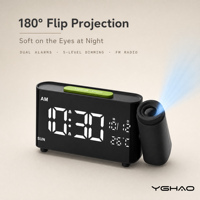 Digitaler LED-Projektions-Radiowecker 180 °   Flip-Projektions-Dualwecker mit FM-Radio und Temperaturanzeige für Schlafzimmer und Nachttisch