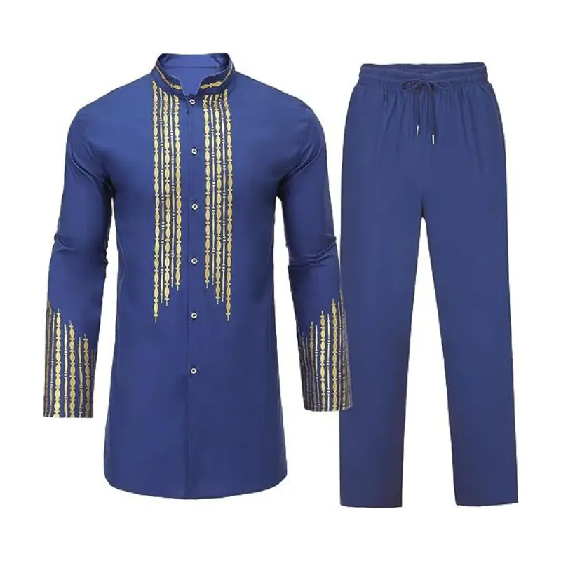 Nieuw Binnen Heren Afrikaanse 2-delige Set Traditioneel Pak Dashiki Button Down Shirt En Broek Outfit Afrikaanse Designkleding Heren