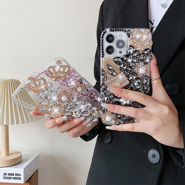 Rhinestone Crown Luxury Phone Case for iPhone 13 Pro Max Fashion Diamond Flowers Mobile Phone Case Cover for Samsung S22 S30 S20