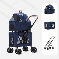 Poussette pour animaux de compagnie Surepawzy à double couche détachable à 4 roues, multifonctionnelle, légère, pliable, portable, chariot à main pour chiens et chats