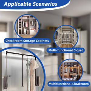 <span class=keywords><strong>Tringle</strong></span> à vêtements large en aluminium réglable organisateur de cintre de levage d'armoire haute tige de placard pour matériel de levage de garde-robe - Product Image 5