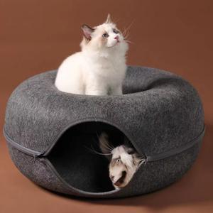 Nouveau produit phare en gros du fabricant : Lit pour chat tunnel rond en feutre, de luxe, créatif, double étage, en forme de donut, personnalisé, avec fonction cachette (Peekaboo) - Product Image 2