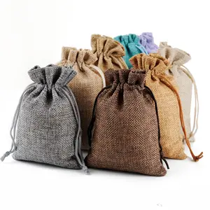 String Gift Wrapping Linen Bags Mini Linen 17*23 Cm Custom Packing Pink Jewelry Packaging Burlap Pouches Drawstring