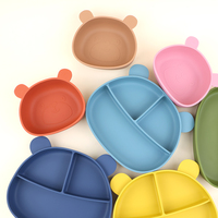 Fabricants de vaisselle de bol d'assiette divisée d'aspiration d'animal mignon d'enfant Logo personnalisé ensemble d'alimentation de bébé en silicone d'ours de dessin animé