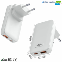 Adaptateur de charge rapide GAN PD ultra fin 45W pour la maison/les voyages, ports USB-A de type C, prise pliable, lumière LED pour téléphones mobiles, ordinateurs portables